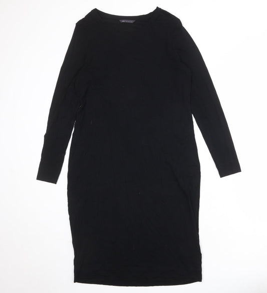 Marks and Spencer Womens Black Viscose A-Line Size 14 Round Neck Pullover