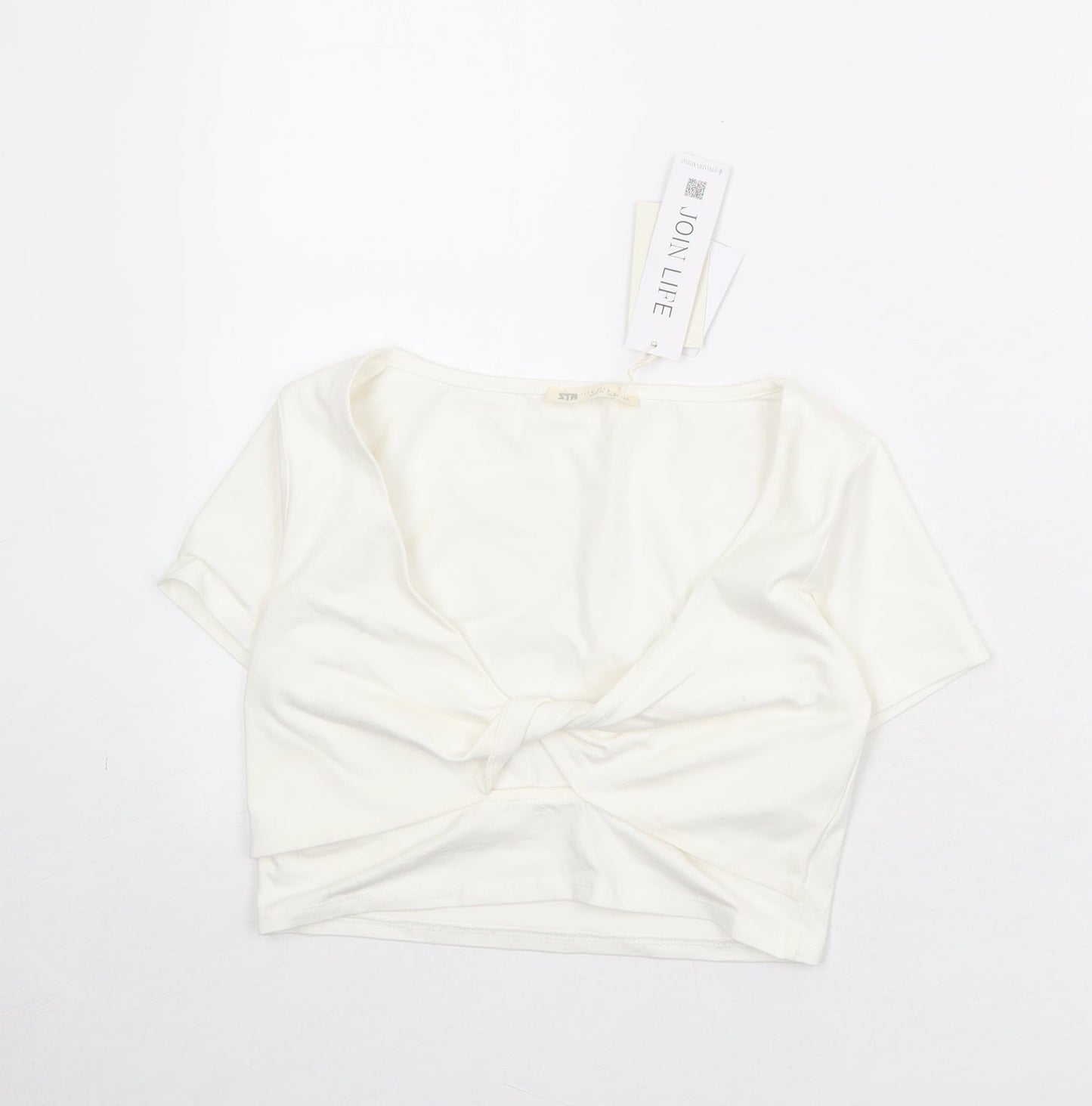 Womens UK Size M Stradivarius Ivory Cropped T-Shirt