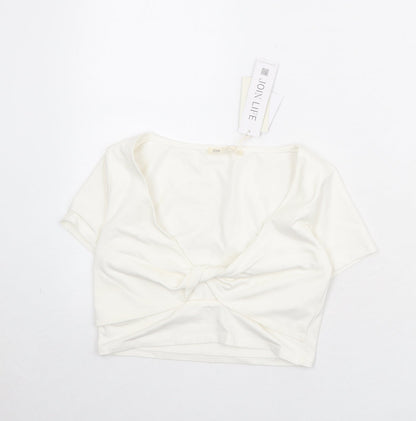 Womens UK Size M Stradivarius Ivory Cropped T-Shirt