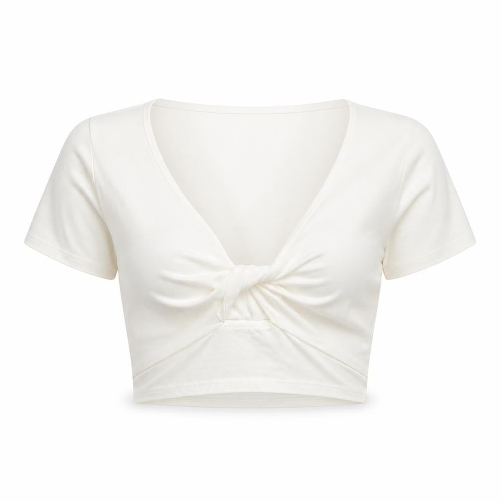 Womens UK Size M Stradivarius Ivory Cropped T-Shirt