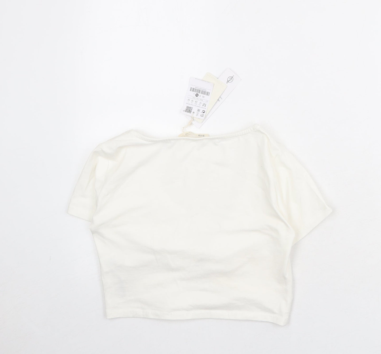 Womens UK Size M Stradivarius Ivory Cropped T-Shirt