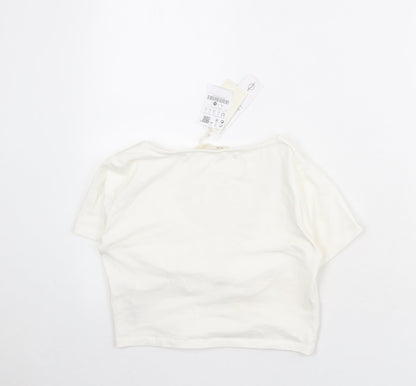 Womens UK Size M Stradivarius Ivory Cropped T-Shirt