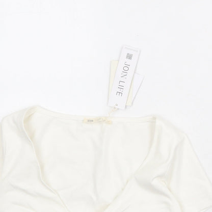 Womens UK Size M Stradivarius Ivory Cropped T-Shirt