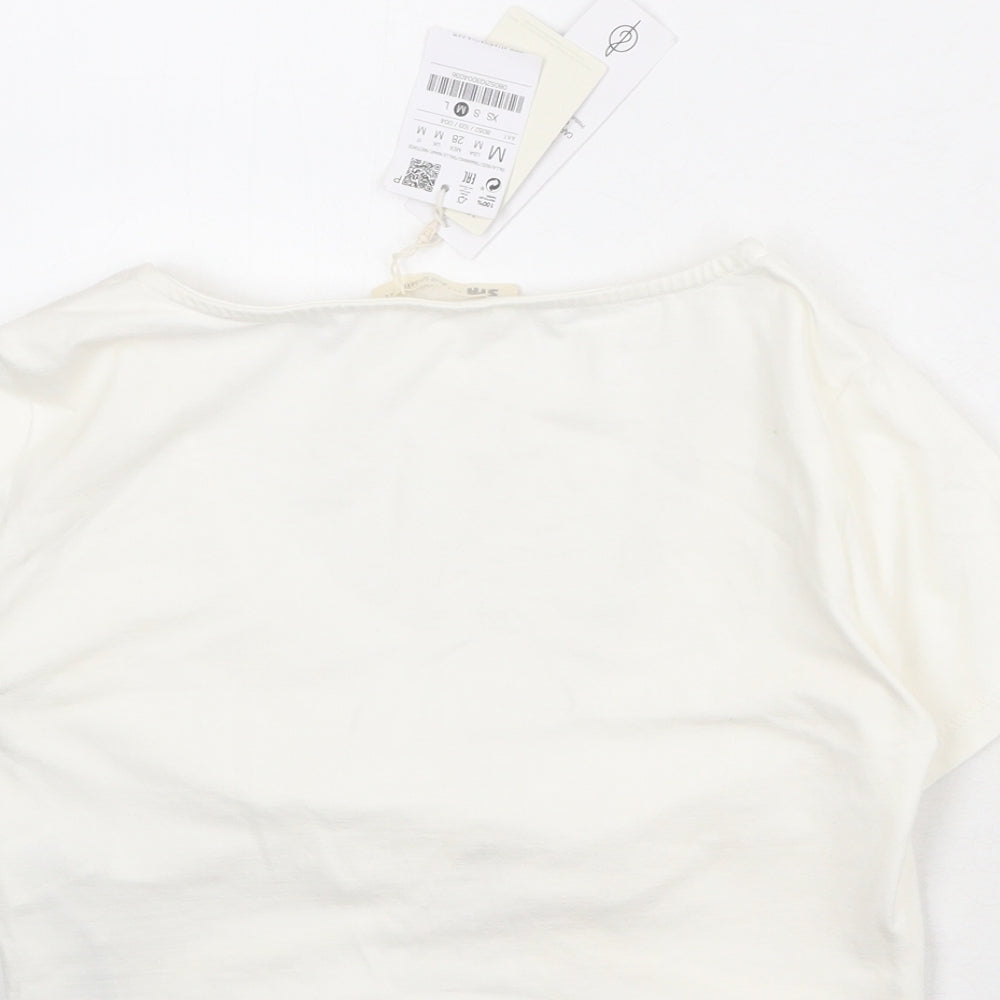 Womens UK Size M Stradivarius Ivory Cropped T-Shirt