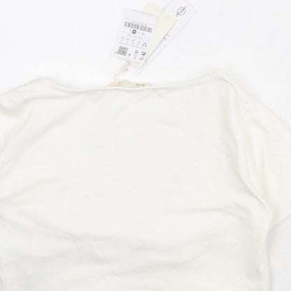 Womens UK Size M Stradivarius Ivory Cropped T-Shirt