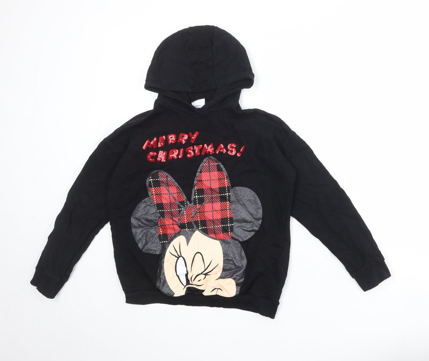 Disney Girls Black Cotton Pullover Hoodie Size 9-10 Years Pullover - Minnie Mouse Christmas