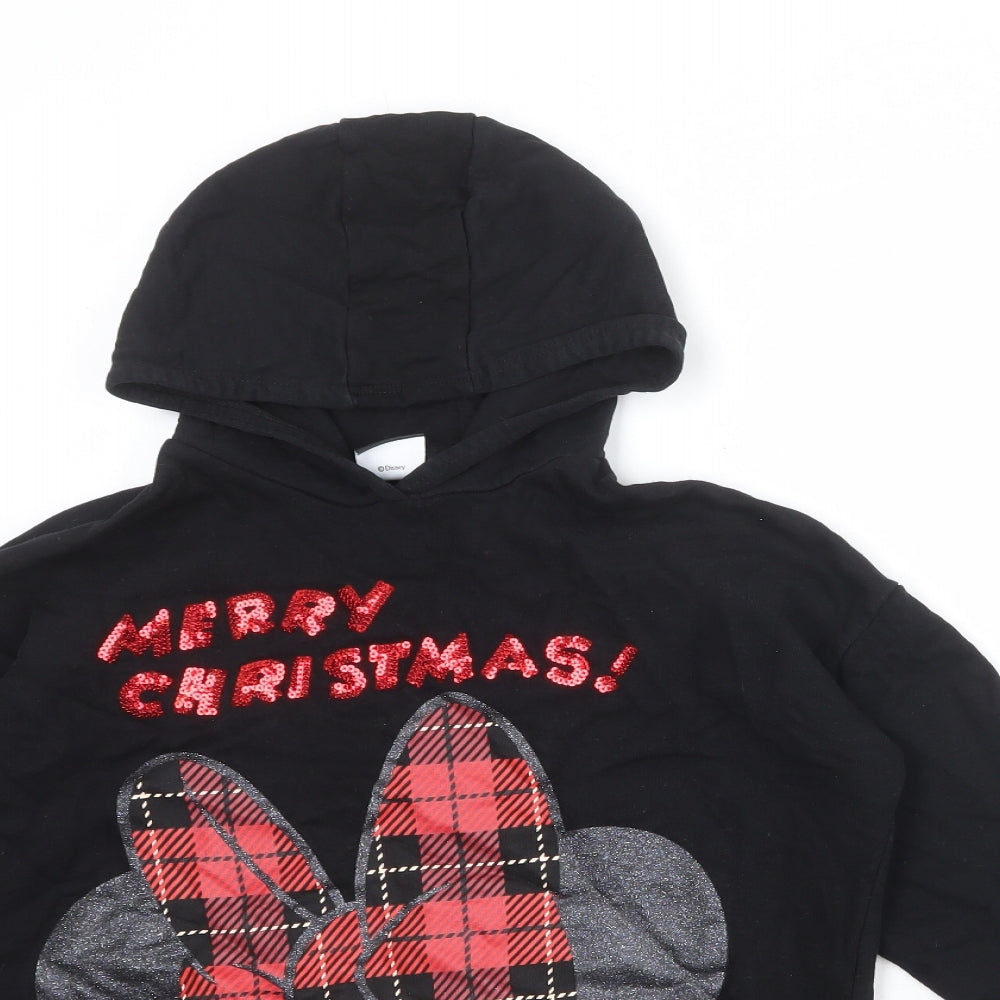 Disney Girls Black Cotton Pullover Hoodie Size 9-10 Years Pullover - Minnie Mouse Christmas