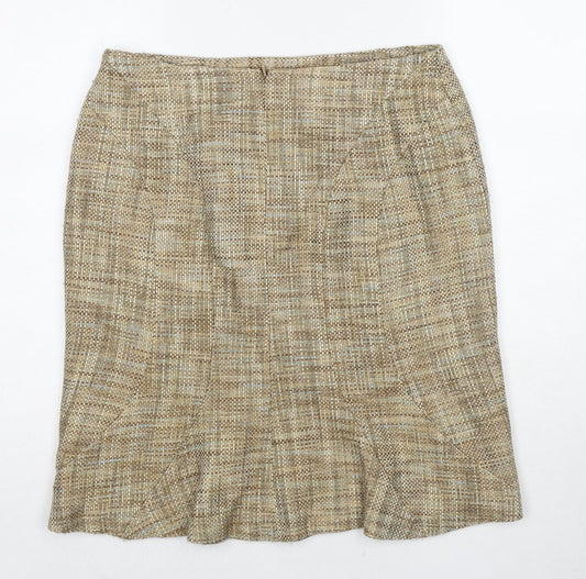 Oasis Womens Beige Polyester A-Line Skirt Size 12 Zip