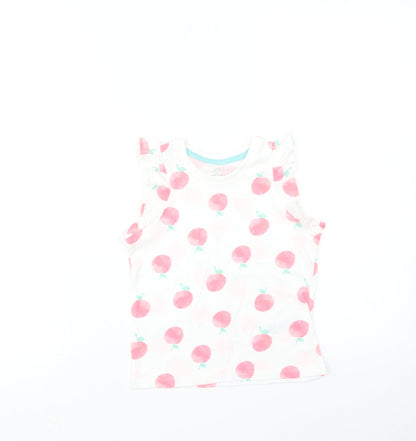 Marks and Spencer Girls Blue Geometric Cotton Basic Tank Size 3-4 Years Round Neck Pullover - Peach Print