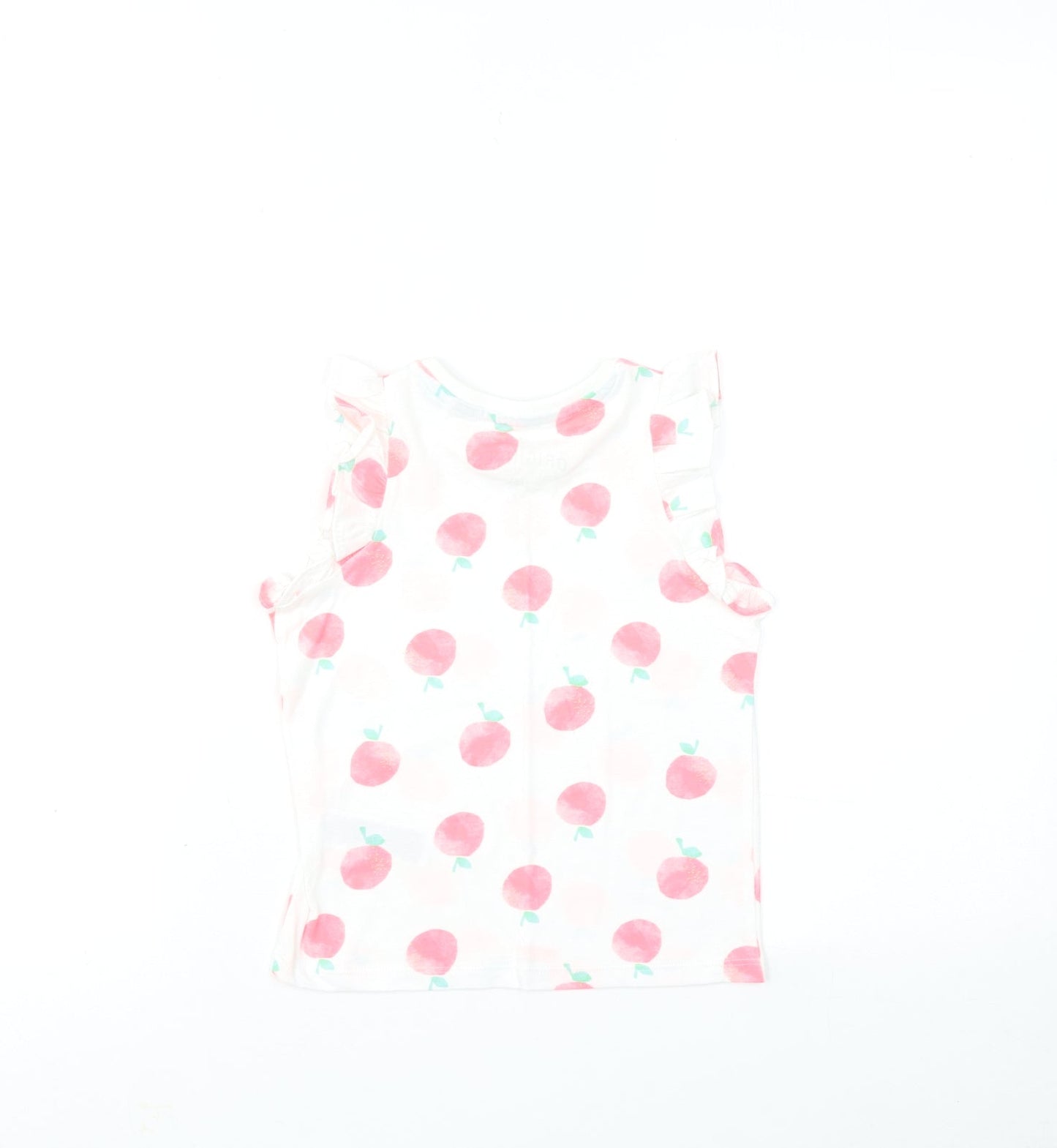 Marks and Spencer Girls Blue Geometric Cotton Basic Tank Size 3-4 Years Round Neck Pullover - Peach Print