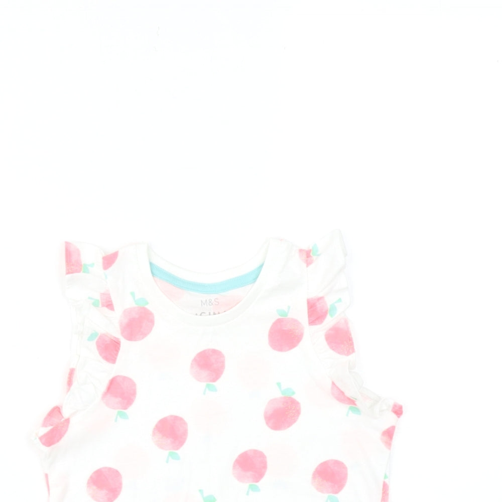 Marks and Spencer Girls Blue Geometric Cotton Basic Tank Size 3-4 Years Round Neck Pullover - Peach Print