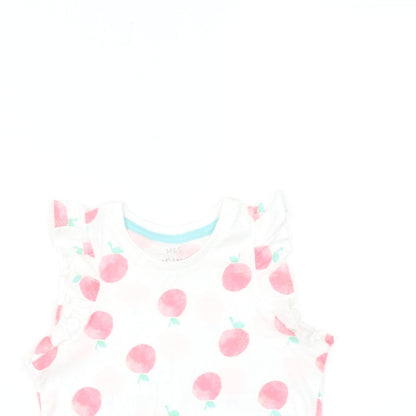 Marks and Spencer Girls Blue Geometric Cotton Basic Tank Size 3-4 Years Round Neck Pullover - Peach Print