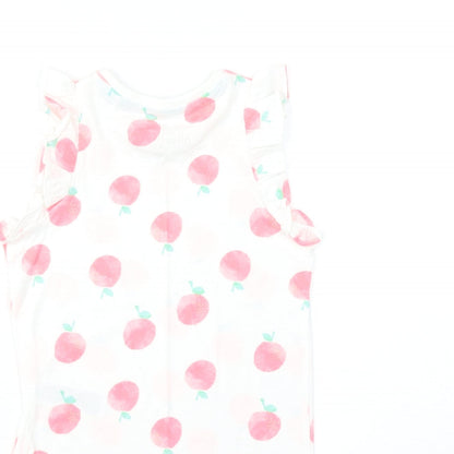 Marks and Spencer Girls Blue Geometric Cotton Basic Tank Size 3-4 Years Round Neck Pullover - Peach Print