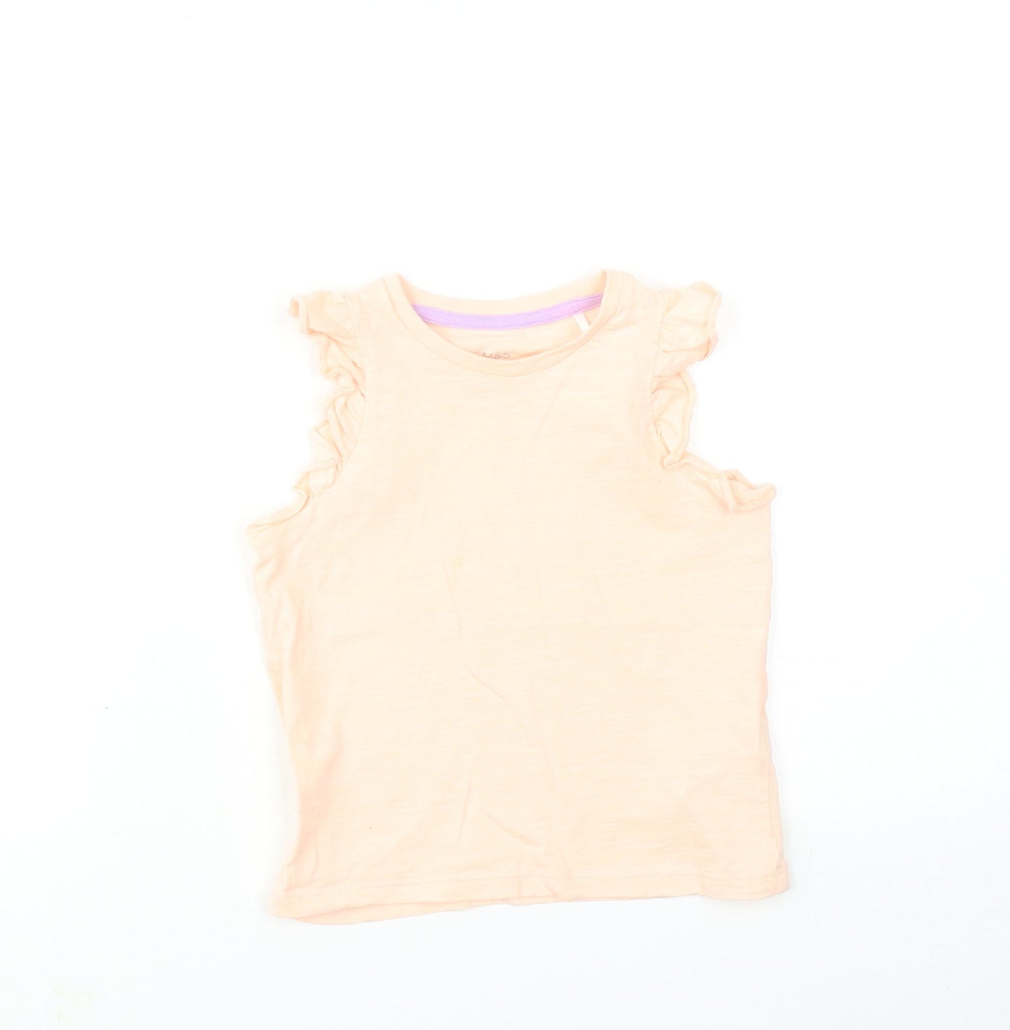Marks and Spencer Girls Pink Cotton Basic Tank Size 3-4 Years Round Neck Pullover
