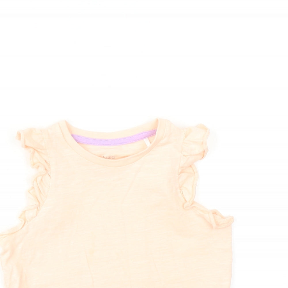 Marks and Spencer Girls Pink Cotton Basic Tank Size 3-4 Years Round Neck Pullover