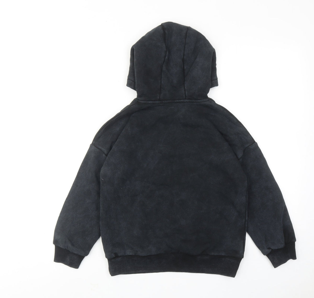 Back view of Stranger Things boys’ black cotton pullover hoodie, size 7-8, years pullover