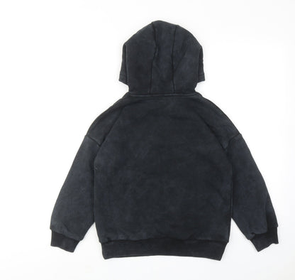 Back view of Stranger Things boys’ black cotton pullover hoodie, size 7-8, years pullover