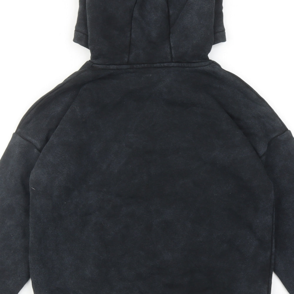 Brand and care label for Stranger Things boys’ black cotton pullover hoodie, size 7-8, years pullover