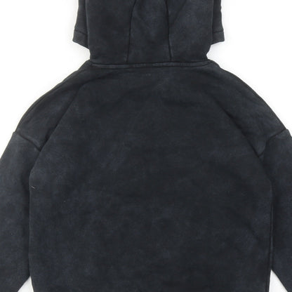 Brand and care label for Stranger Things boys’ black cotton pullover hoodie, size 7-8, years pullover