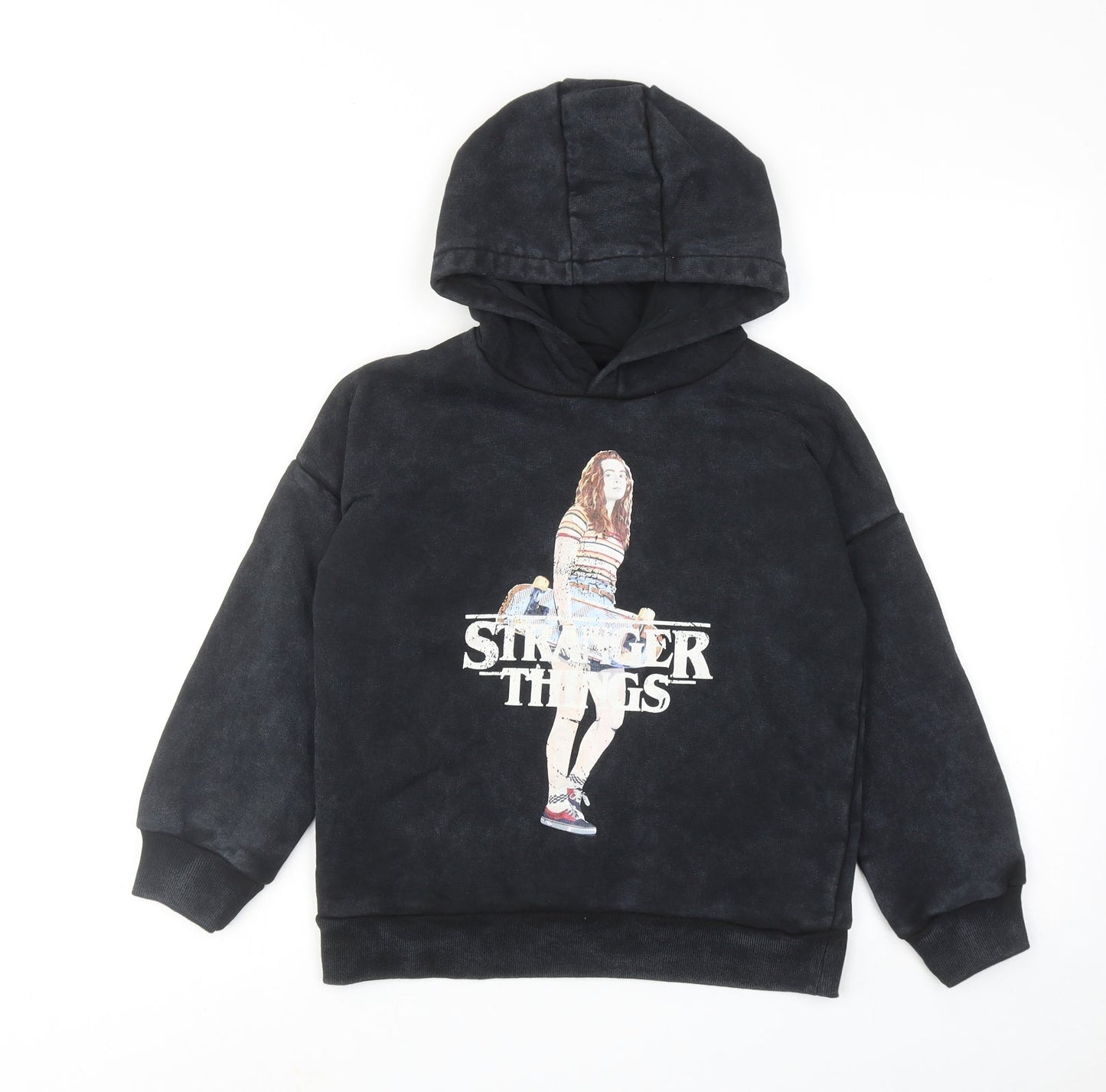 Stranger Things Boys Black Cotton Pullover Hoodie Size 8-9 Years Pullover - Strangers Things