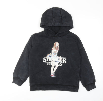 Stranger Things Boys Black Cotton Pullover Hoodie Size 8-9 Years Pullover - Strangers Things