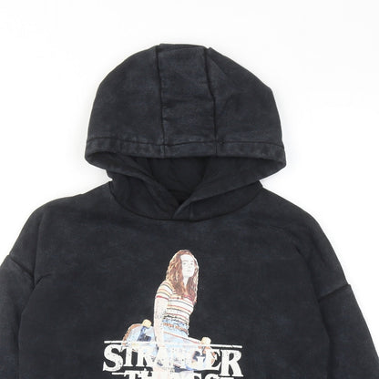 Stranger Things Boys Black Cotton Pullover Hoodie Size 8-9 Years Pullover - Strangers Things