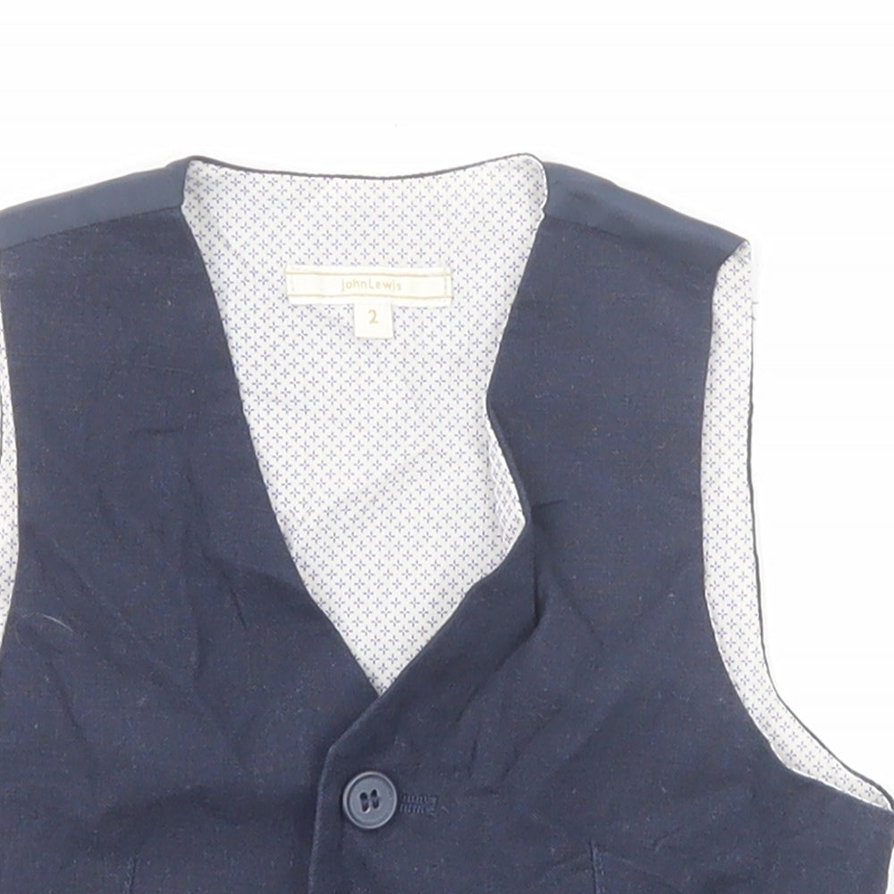 Close-up detail of John Lewis boys’ blue jacket waistcoat, size 2, years button