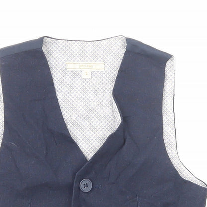 Close-up detail of John Lewis boys’ blue jacket waistcoat, size 2, years button