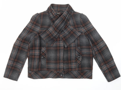Be Beau Womens Grey Plaid Jacket Size 18 Button - Scarf Neck Detail