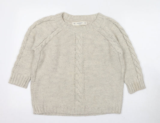 Zara Womens Beige Round Neck Acrylic Pullover Jumper Size M