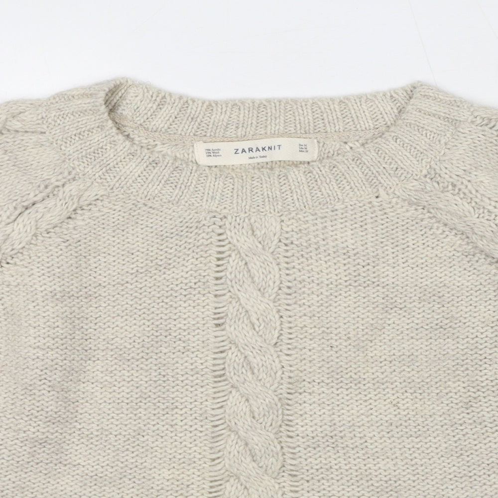 Zara Womens Beige Round Neck Acrylic Pullover Jumper Size M