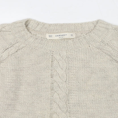 Zara Womens Beige Round Neck Acrylic Pullover Jumper Size M