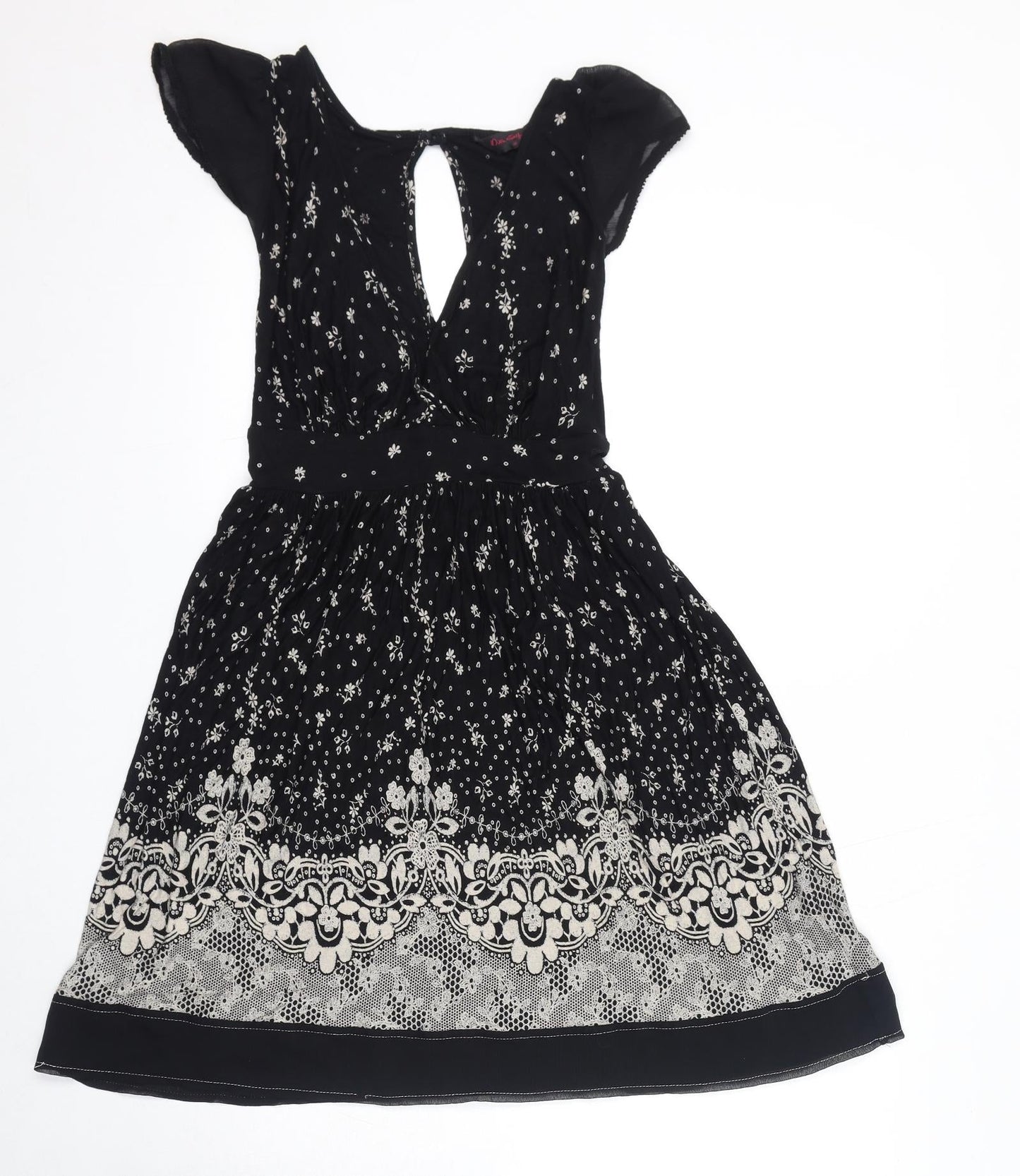 Miss Selfridge Womens Black Geometric Polyester A-Line Size 10 Round Neck Pullover - Open Back