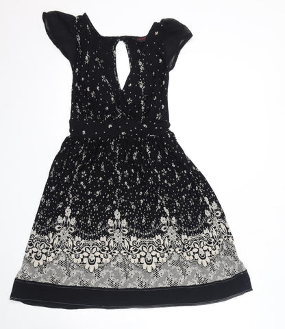 Miss Selfridge Womens Black Geometric Polyester A-Line Size 10 Round Neck Pullover - Open Back