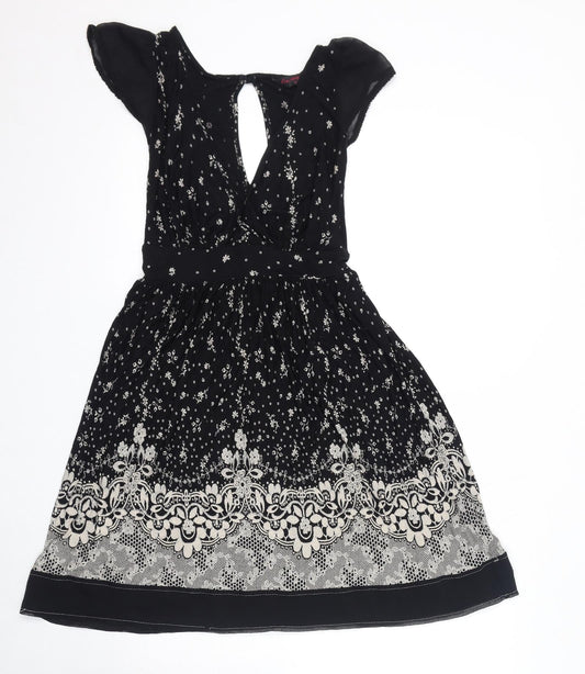 Miss Selfridge Womens Black Geometric Polyester A-Line Size 10 Round Neck Pullover - Open Back