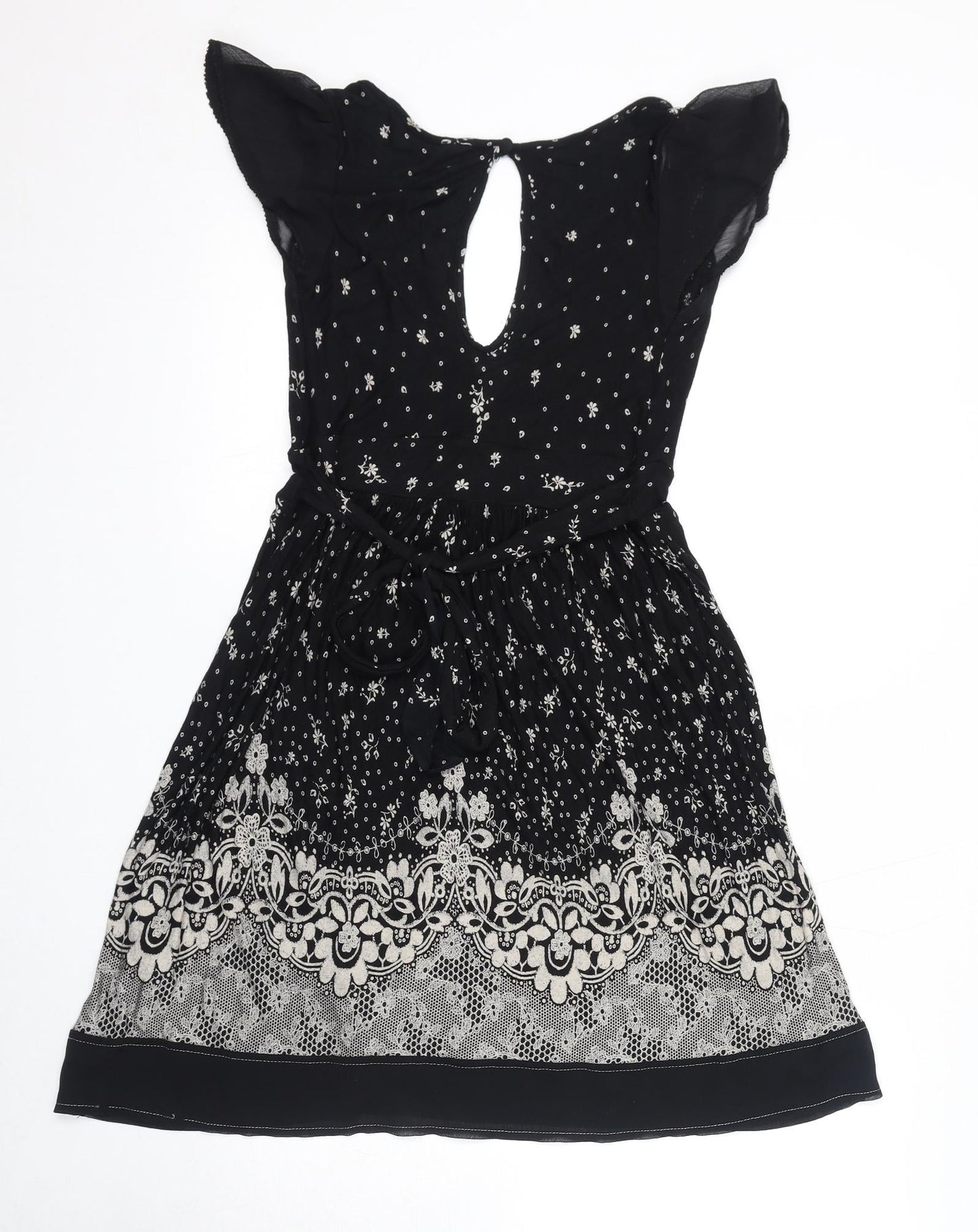 Miss Selfridge Womens Black Geometric Polyester A-Line Size 10 Round Neck Pullover - Open Back