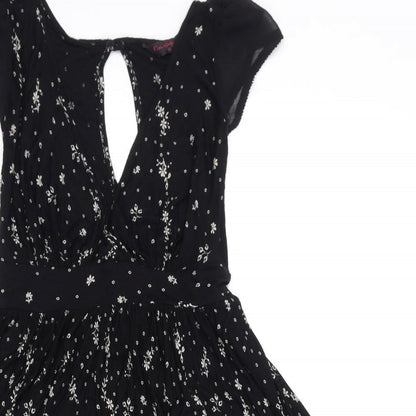 Miss Selfridge Womens Black Geometric Polyester A-Line Size 10 Round Neck Pullover - Open Back