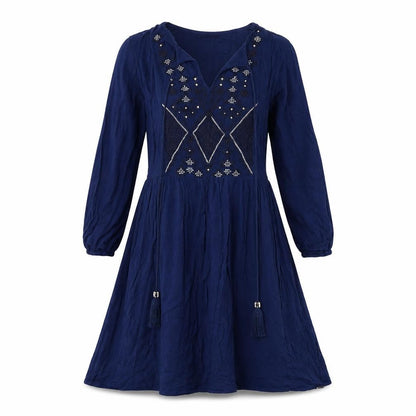 Body & Soul Womens Blue Geometric Viscose A-Line Size S V-Neck Pullover