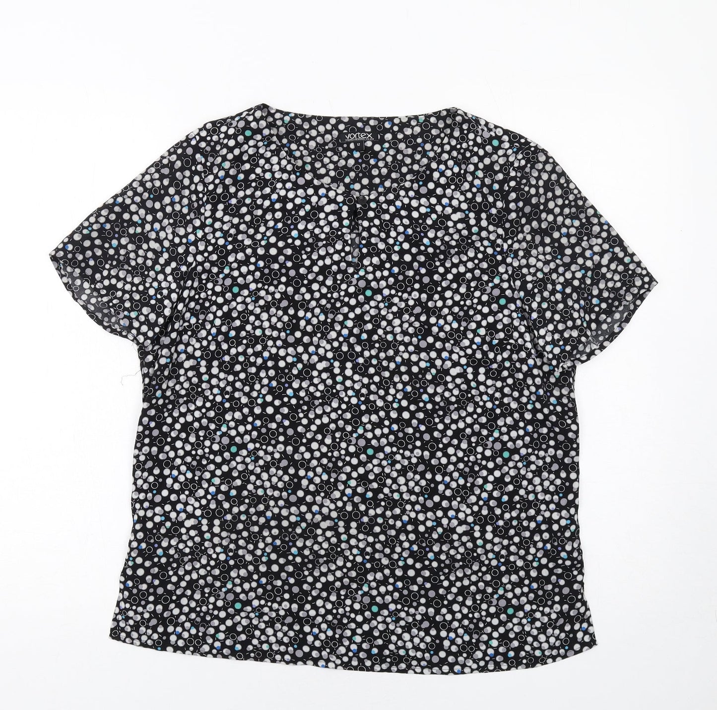 Womens UK Size 12 Vortex Black Basic T-Shirt