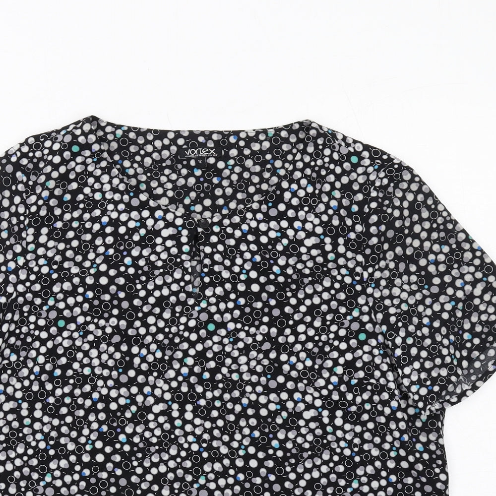 Womens UK Size 12 Vortex Black Basic T-Shirt