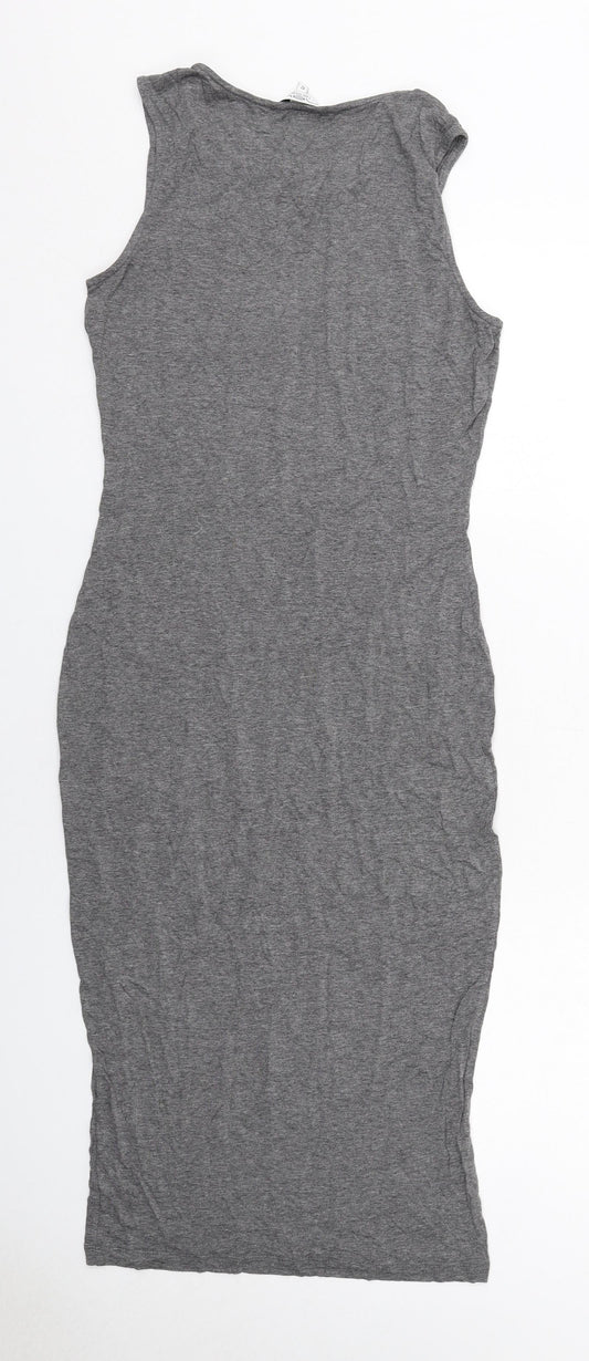 New Look Womens Grey Viscose Shift Size 12 Round Neck Pullover - Chain Detail on Neckline