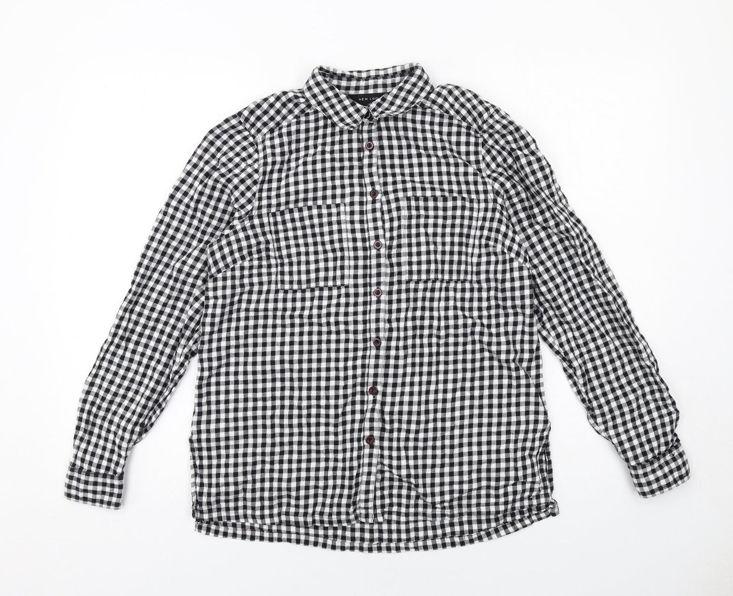 Womens UK Size 10 New Look Black Basic Button-Up