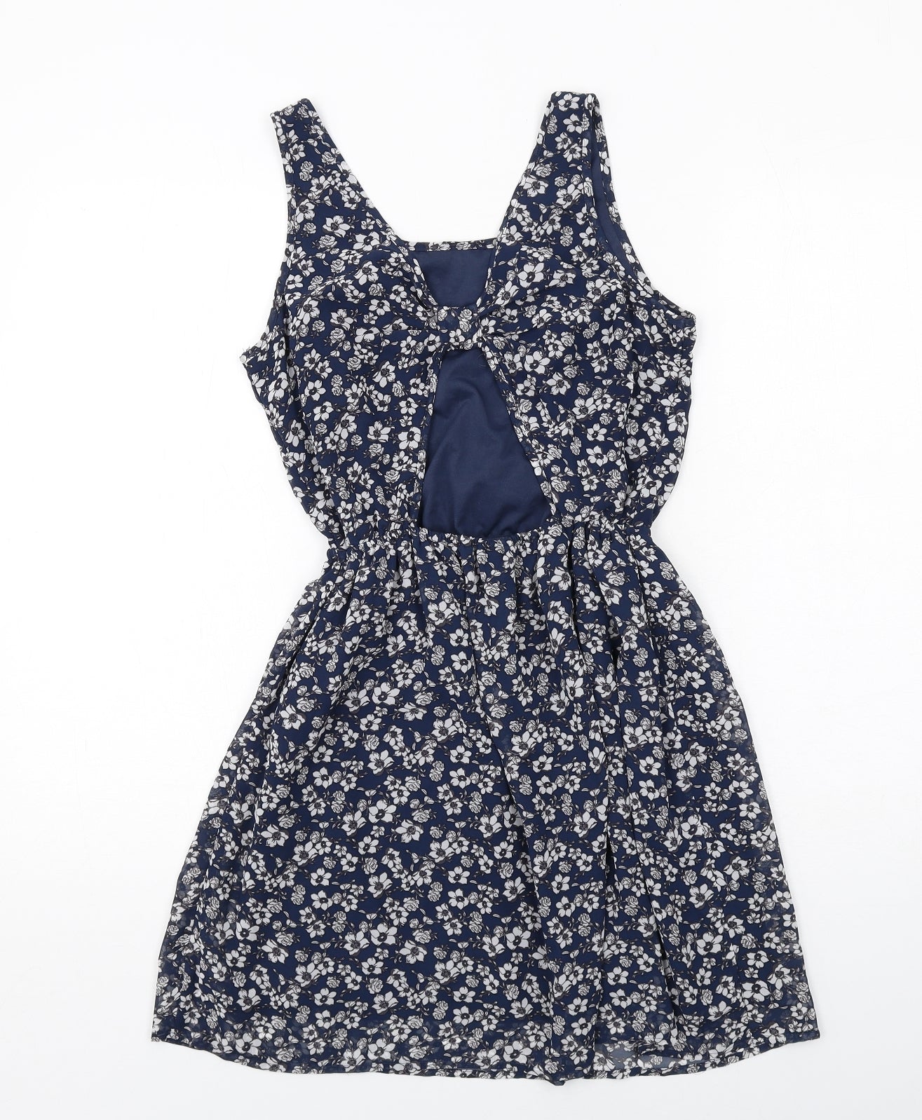 H&M Womens Blue Floral Polyester A-Line Size 10 Round Neck Pullover