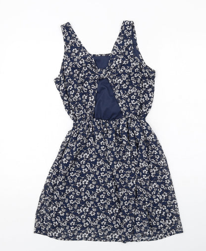 H&M Womens Blue Floral Polyester A-Line Size 10 Round Neck Pullover