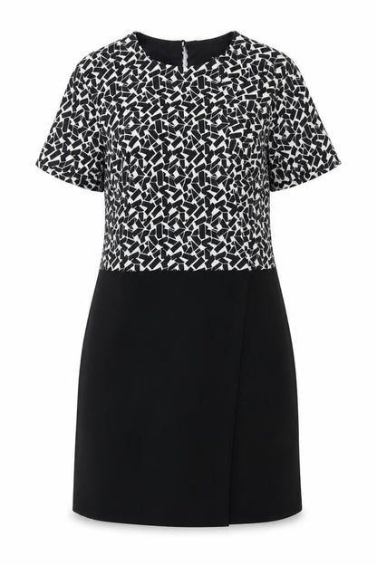 New Look Womens Black Geometric Polyester Shift Size 12 Round Neck Zip