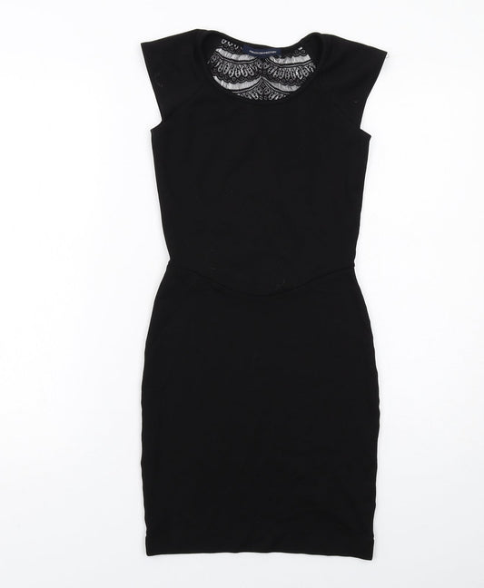 French Connection Womens Black Viscose Shift Size 8 Round Neck Pullover - Lace Detail