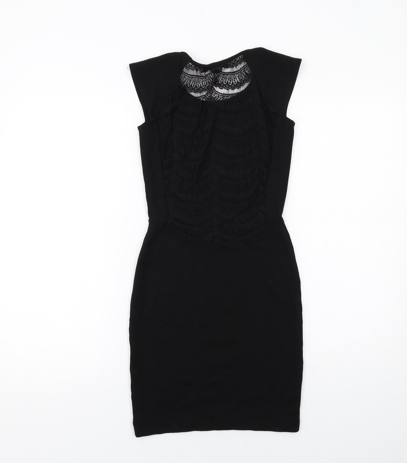 French Connection Womens Black Viscose Shift Size 8 Round Neck Pullover - Lace Detail