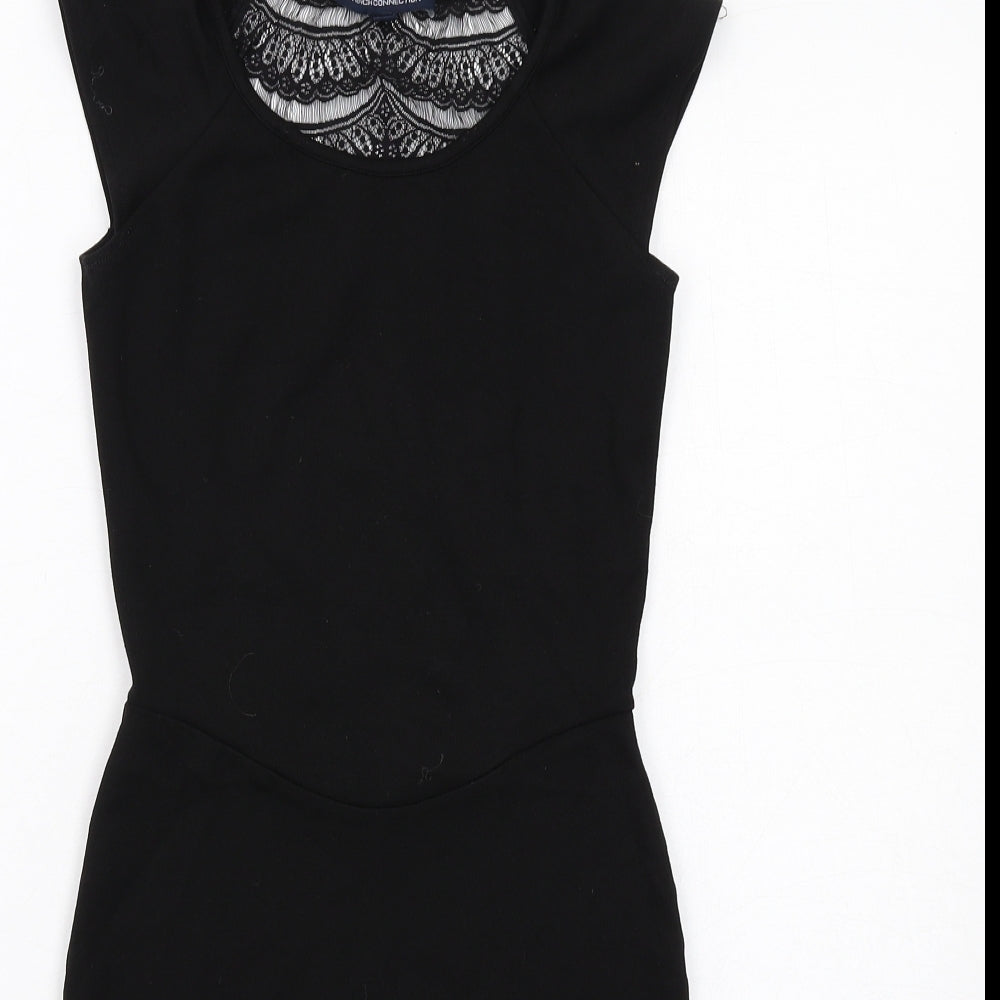 French Connection Womens Black Viscose Shift Size 8 Round Neck Pullover - Lace Detail