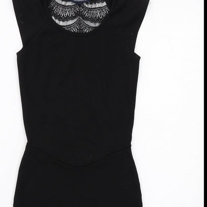 French Connection Womens Black Viscose Shift Size 8 Round Neck Pullover - Lace Detail