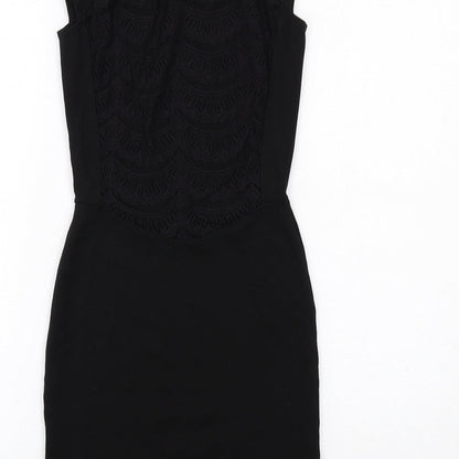 French Connection Womens Black Viscose Shift Size 8 Round Neck Pullover - Lace Detail